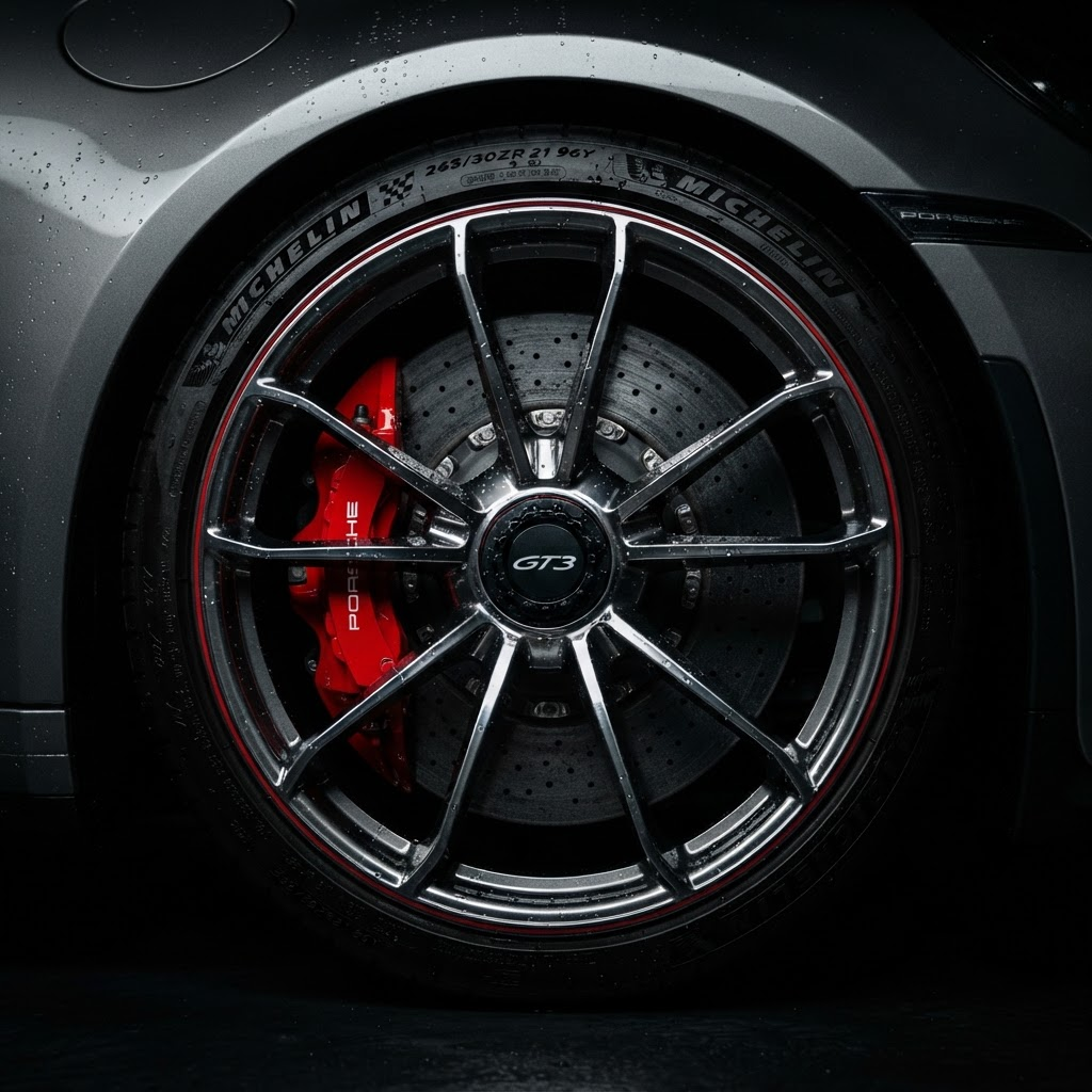 Detailed alloy wheel and brake caliper